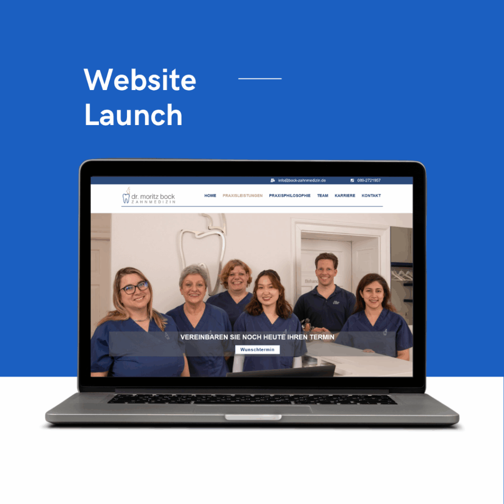 Zeigt eine Webseite von einem Arzt Dr. Moritz Bock mit seinem Team. Erstellt von Webdesign für Ärzte – Praxiswebsites aus München